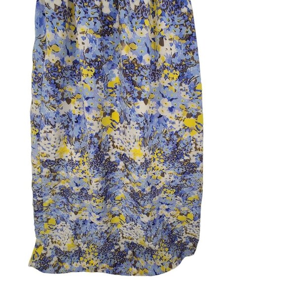 BANANA REPUBLIC XS 100% Silk Maxi Dress Blue Yellow Floral Print Blouson Strap M - Picture 3 of 11